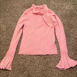 Pink Ribbed Sweater with Bow Detail